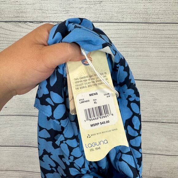 Laguna Men's Blue Floral Hawaiian Button Up Short Sleeve Shirt Size XL - Picture 7 of 7